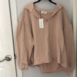 Nude color cropped hoodie - Zenana